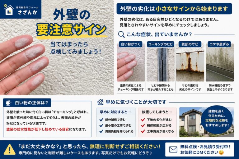 外壁を触った際に白い粉が付着しているチョーキング現象