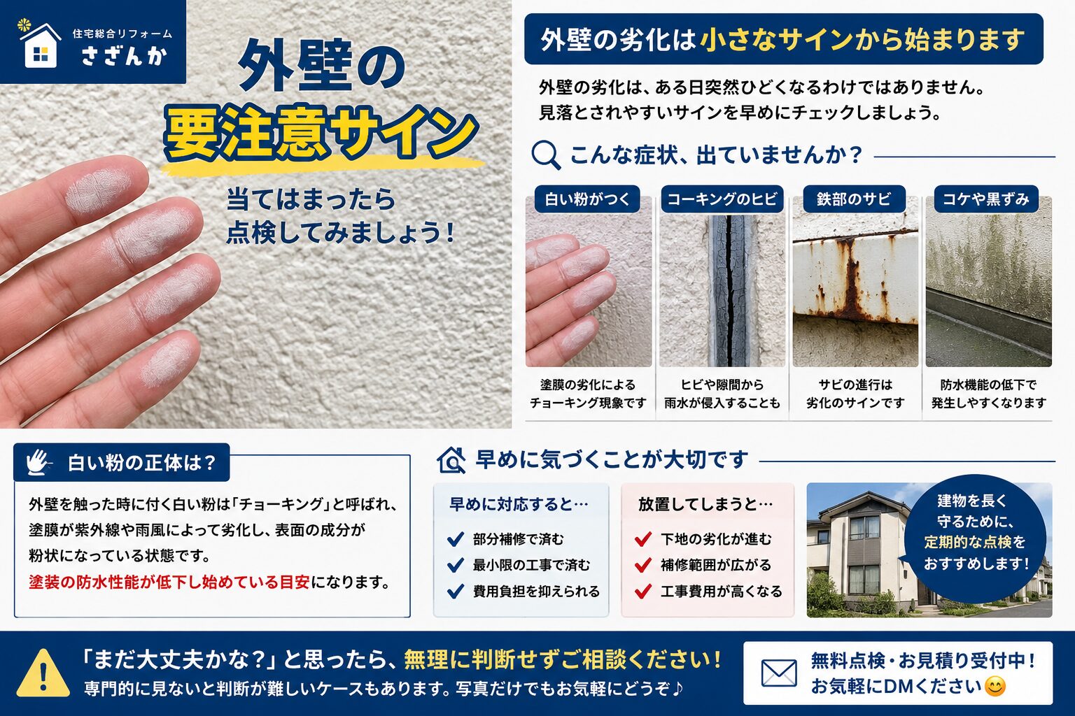 外壁を触った際に白い粉が付着しているチョーキング現象
