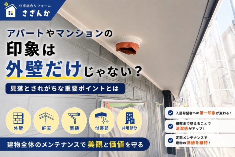 アパートの軒天と外壁を施工中の様子を撮影した写真