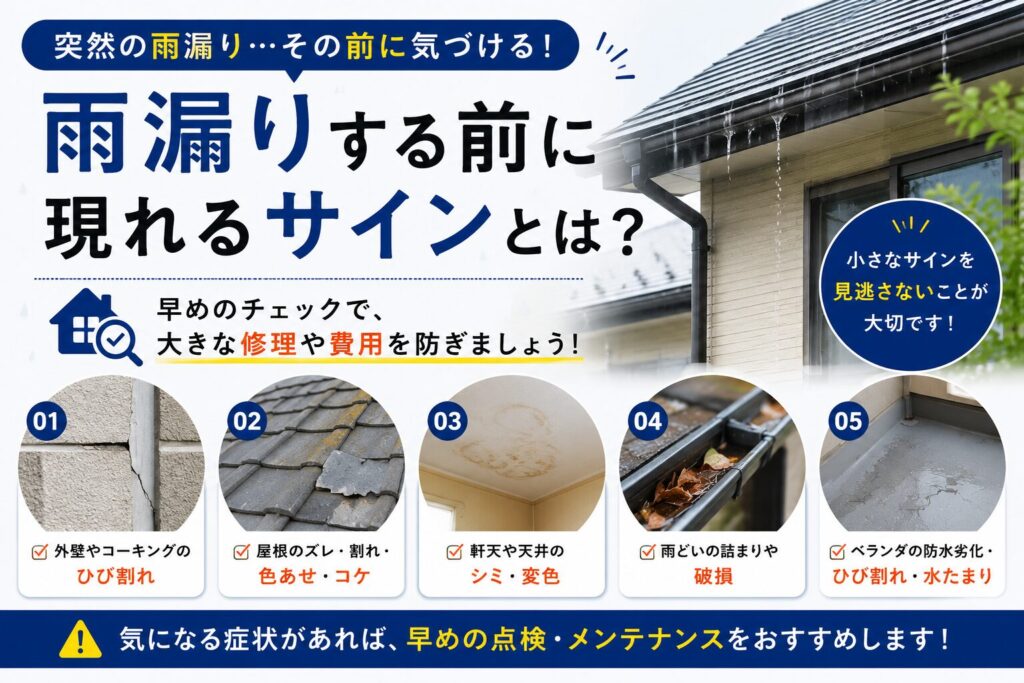 雨漏り前に現れるサインを紹介する住宅メンテナンスのアイキャッチ画像