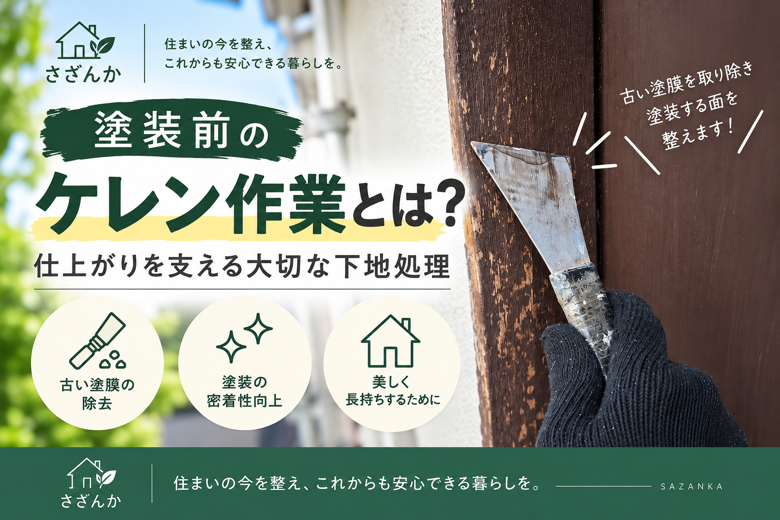 塗装前に古い塗膜を除去するケレン作業の様子