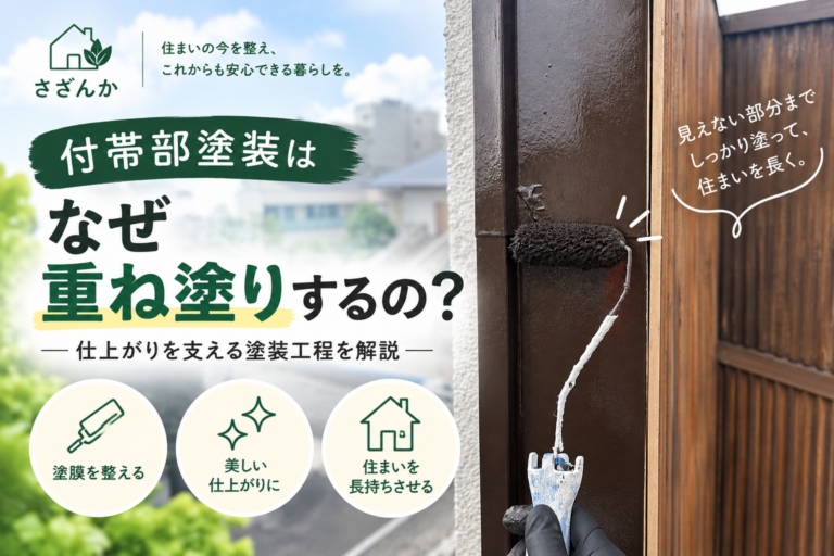 住宅の付帯部をローラーで重ね塗りしている塗装工事の施工写真